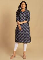 Viscose Blue Daily Wear Foil Work Readymade Kurti With Leggings